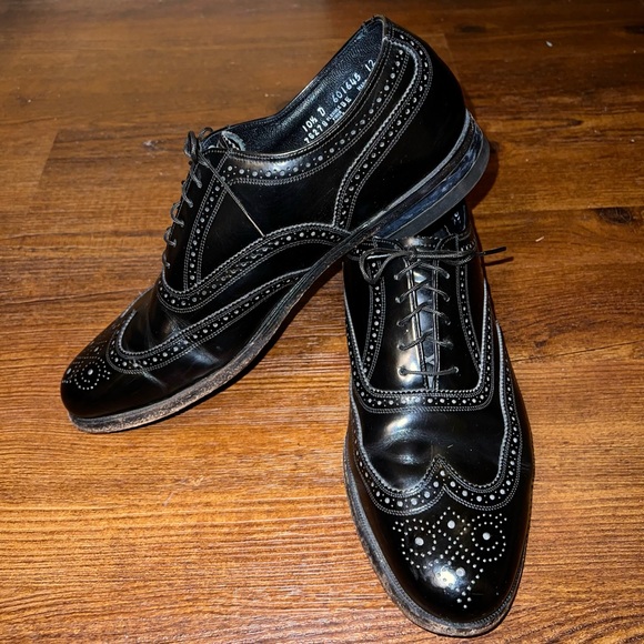 Vintage Florsheim Black Leather Wingtip Brogue Men's Dress Shoes Size 10.5/11 - Picture 2 of 16